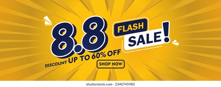 8.8 Flash sale banner template design for web or social media, special offer discount up to 60%.