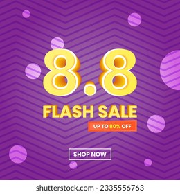 8.8 Flash Sale promotion. Up To 80 % off. Zig zag srtipes pattern. 3d text, modern, sparkling, colorful concept. used for poster, banner, advertising or ads