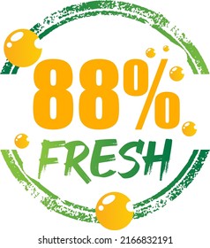 88% Fresh Vector Illustration of fresh food on Green, Orange and white background, graphic label or sticker and product label