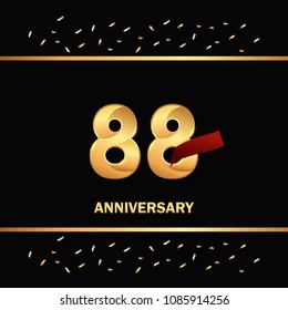 88 gold anniversary celebration design with red ribbon and glitter element, isolated on black background