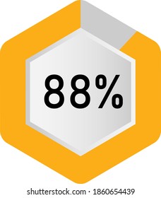 88% hexagon percentage diagram  ready-to-use for web design, user interface (UI) or infographic - indicator with yellow