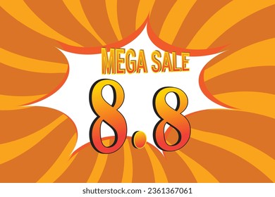 8.8 mega sale font expression pop art comic speech bubble. Vector illustration