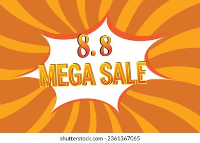 8.8 mega venta expresión de fuente pop art historieta burbuja de habla. Ilustración del vector