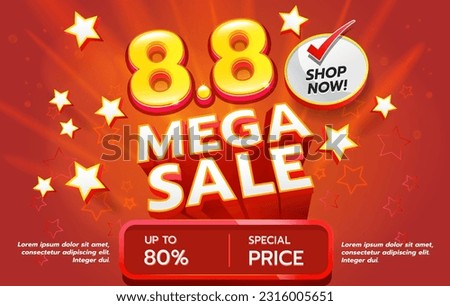 The 8.8 Mega Sale illustration concept is vibrant, energetic, and visually captivating, aiming to convey a sense of excitement and the opportunity for amazing deals and discounts.