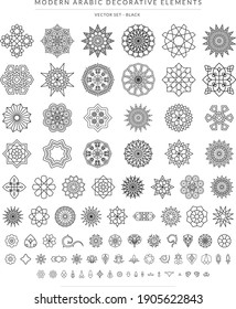 88 modern Arabic decorative golden vector elements inspired by traditional Arabic decorations. Easy to mix and match to create your own designs.