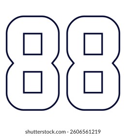 88 number classic american, college style font. Uniform letter in black with a black outside contour line. Vintage sport font.For jersey, t-shirt, basketball, baseball, football. Isolated vector