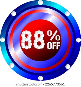 88% off. Banner for promotions and offers, vector illustration red white and blue colors, illustrative for commerce, buying and selling, awesome vector, best illustration. God is good!