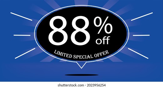 88% off black balloon and blue, for limited special offer, blue banner for special offers of promotions
