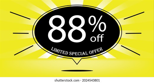 88% off black balloon and yellow, for limited special offer, yellow banner for special offers of promotions