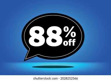 88% off - black and blue floating balloon - with blue background - banner for discount and reduction promotional offers
