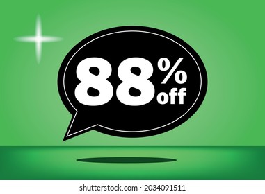 88% de descuento - globo flotante negro y verde - con fondo verde - banner para ofertas promocionales de descuento y reducción