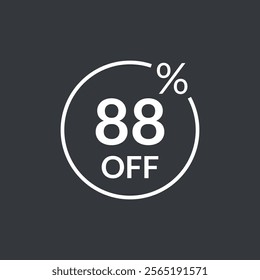 88% off. Eighty eight percent off emblem icon. Discount flat modern icon. Vector illustration.