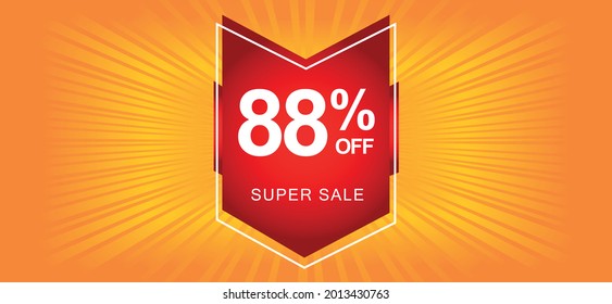 88% off. Orange banner with eighty-eight percent discount on a red balloon for mega offers.