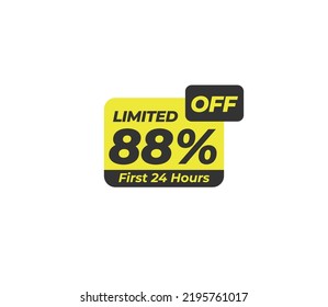 88% off price tag discount product banner label vector art illustration. Isolated on White Background in yellow color