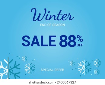 88% off sale banner. Eighty eight percent special offer. Winter sale banner. Winter End of Season Sale Background Design. Template for advertising, web and social media. Vector.