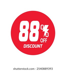 88% OFF Sale Discount Banner offer price tag. Special offer sale red label. Vector Modern Sticker Illustration Background