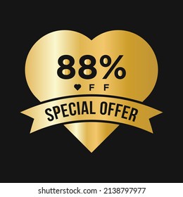 88% OFF Sale Discount Promotion Banner. Special Offer, Event, Valentine Day Sale, Holiday Discount Tag Template