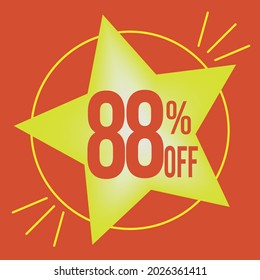 88 percent off a big yellow star on a red background