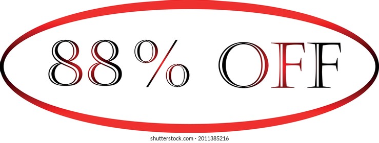 88 percent off red vector symbol. discount symbol, discount promotion, sale discount offer, marketing advertisement, super sale.