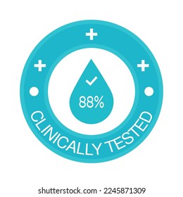 88% percentage clinically tested sign label vector art illustration. Blue Color isolated on white background.