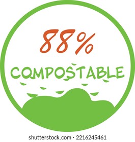 88% percentage compostable circular vector art illustration with simple and vivid expression in earth and natural colors