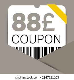 88 Pound Coupon promotion sale for a website, internet ads, social media gift 88 off discount voucher. Big sale and super sale coupon discount. Price Tag Mega Coupon discount vector illustration.