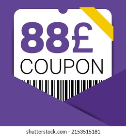 88 Pound Coupon promotion sale for a website, internet ads, social media gift 88 off discount voucher. Big sale and super sale coupon discount. Price Tag Mega Coupon discount vector illustration.