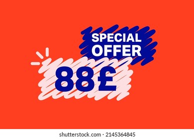 88 Pound OFF Sale Discount banner shape template. Super Sale 88 Special offer badge end of the season sale coupon bubble icon. Modern concept design. Discount offer price tag vector illustration.