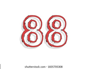88 red number, hand drawn brush stroke. Comic style design. For design element, logo, creative poster etc. Vector illustration 
