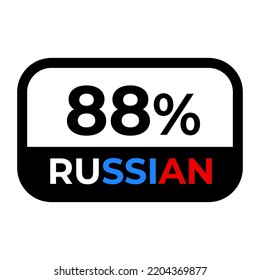 Cartel "88% ruso" con frontera negra. Ilustración vectorial de la etiqueta con un tipo de letra elegante 