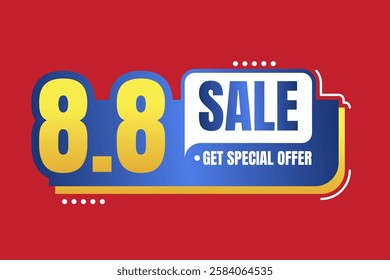 8.8 Sale Banner Design with Bold Typography, Blue and Yellow Gradient Text, and Red Background for Special Discounts and Promotions