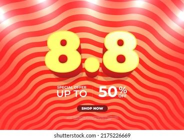 8.8 Shopping day Poster or banner. 8.8 sale banner template design for social media and website.