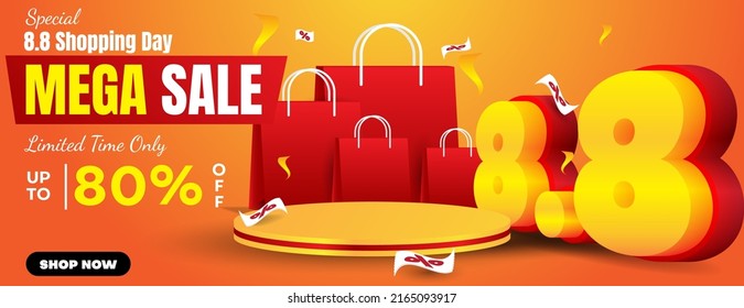 8.8 Shopping Day Sale Banner Background. Business Vector Illustration