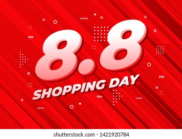 8.8 Shopping day sale poster or flyer design. 8.8 Crazy sales online.