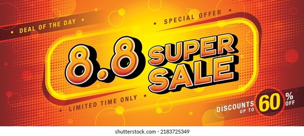 8.8 Día de compras Superventa Modelo de Banner de plantilla de diseño especial oferta de descuento, plantilla de banner de compras, Abstract Geometric Web Header diseño de plantilla para etiquetas de venta y descuento. Cartel de promoción de ventas