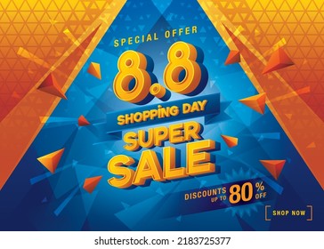 8.8 Shopping Day Super Sale Banner Template design special offer discount, Shopping banner template, Abstract Geometric Web Header template design for Sale and discount labels. Sale promotion poster