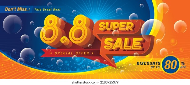 8.8 Shopping Day Super Sale Banner Template design special offer discount, Shopping banner template, Abstract Geometric Web Header template design for Sale and discount labels. Sale promotion poster