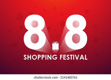 8.8 Shopping festival, Speech marketing banner design on red background. Vector illustration