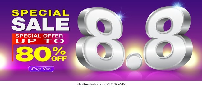 8.8 special sale Banner template Big promotion to support the eighth month sale of products online. Ads for the web Social media and online shopping.