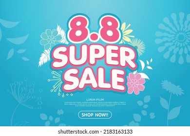 8.8 Super Sale Shopping banner with Flowers sales banner template design for social media and website.Limited Only time and 8.8 Super Sale campaign