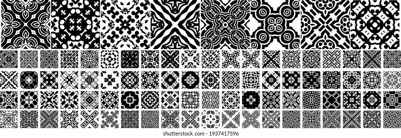 88 Universal different geometric seamless patterns. Endless vector texture can be used for wrapping wallpaper, pattern fills, web background,surface textures. Set of monochrome ornaments.