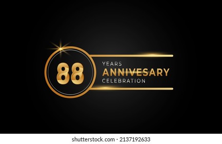 88 Year Anniversary Celebration Golden and Silver Color with Circle Ring for Celebration Event, Wedding, Greeting card, and Invitation Isolated on Black Background