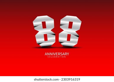 88 Year Anniversary Celebration Logo silver vector, 88 Number Design, 88th Birthday Logo, Logotype Number, Vector Anniversary For Celebration, Invitation Card, Greeting Card. logo number Anniversary