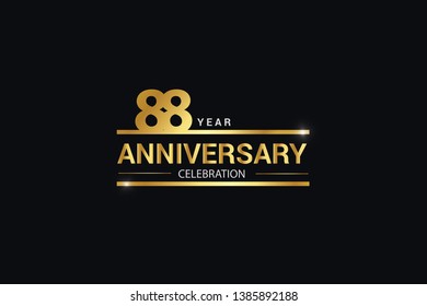 88 year anniversary celebration logotype. anniversary logo with golden and Spark light white color isolated on black background, vector design for celebration, invitation and greeting card - vector