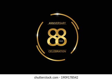 88 year anniversary celebration logotype. anniversary logo with circle golden and Spark light white color isolated on black background - vector