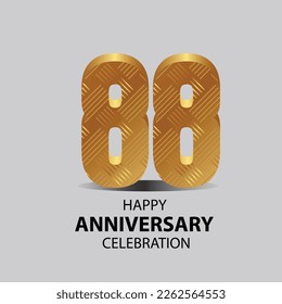 88 year anniversary, Gold shiny metallic numbers set, gold font sign isolated on gray background. Luxury fashion typography design for decoration, web, design, advertising. Vector illustration