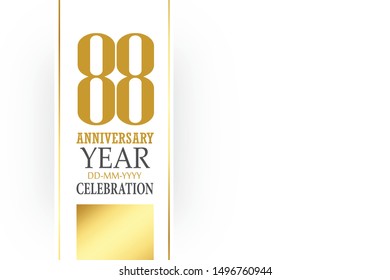 88 year anniversary, minimalist logo, greeting card. Birthday invitation. 88 year sign. Gold space vector illustration on white background - Vector