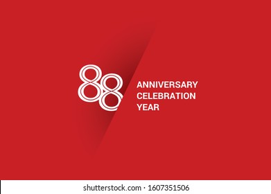 88 year anniversary, minimalist year logo jubilee, greeting card. Birthday invitation. White space vector illustration on Red background - Vector