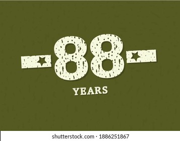 88 years anniversary with badge military, grunge pattern. Army design with star on green camouflage background. Vector perfect for any military labels, posters and armed force etc.