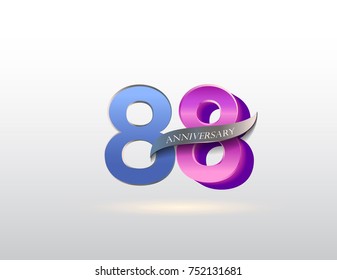 88 years anniversary blue and pink logotype with ribbon isolated on white background, vector design for greeting card and invitation card.
